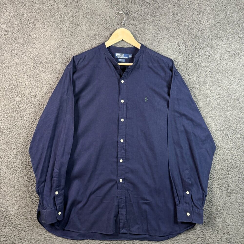 Vtg Polo Ralph Lauren Shirt Mens XL Blue Bernard Band Collar Long Sleeve